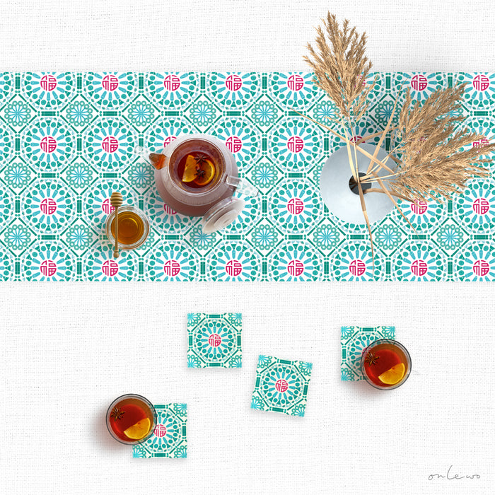 ‘福 Abundance – Kueh Tile ‘ Table Runner & Coasters Gift Set
