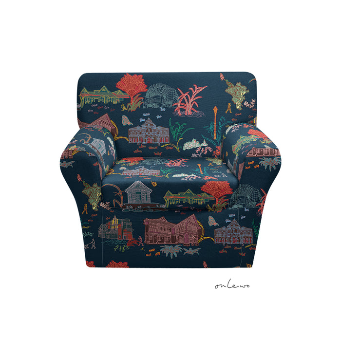 'CITY IN THE GARDEN' Velvet Upholstery Fabric
