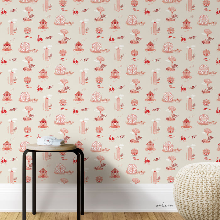 'COLOURFUL SINGAPORE - HERITAGE RED' Wallpaper